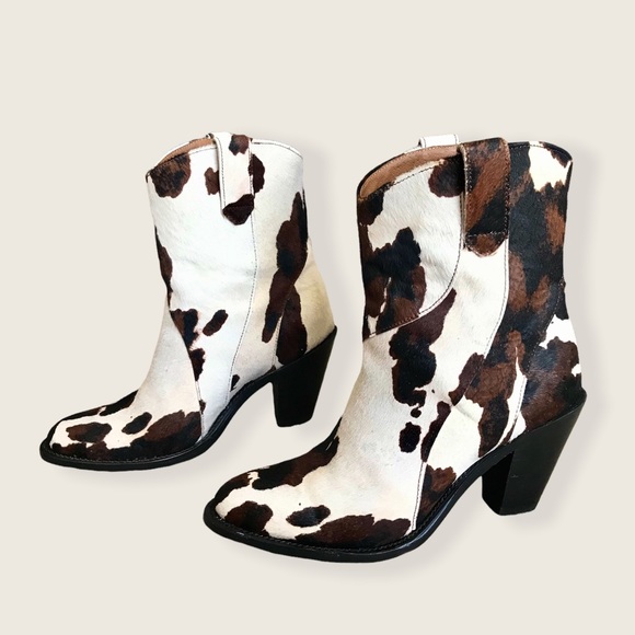 RARE Frye Mustang Seam Short Cow Animal Fur Leather Cowboy Pull On Ankle Booties - Picture 9 of 10